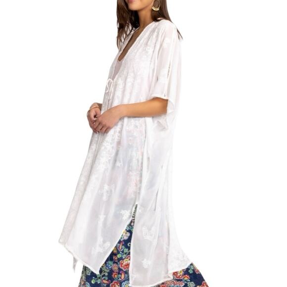Johnny Was Palm Georgia White Embroidered Eyelet Kimono One Size - Picture 2 of 12